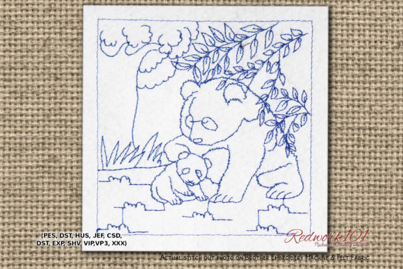 Adorable Panda with Baby Machine Embroidery
