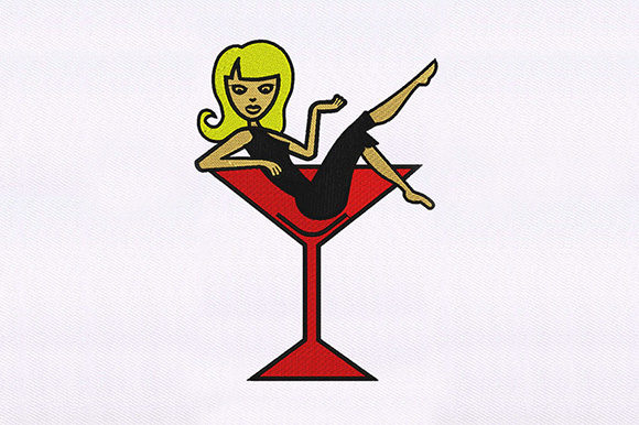 Girl in Martini Glass Design: A Chic Embroidery Choice