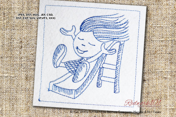 Girl Sliding Playground Redwork: A Charming Embroidery Design