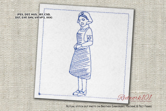 Professional Female Nurse Redwork Embroidery