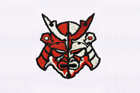 Red Samurai Mask Design: A Bold Embroidery Choice